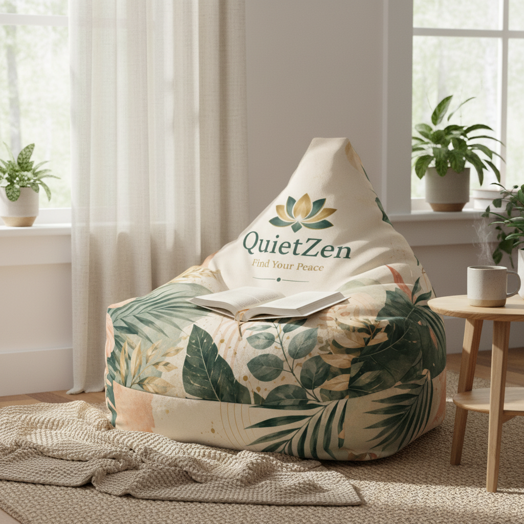 Botanical Bliss Bean Bag Cover — Watercolor Leaf Print Meditation Floor Lounger | QuietZen