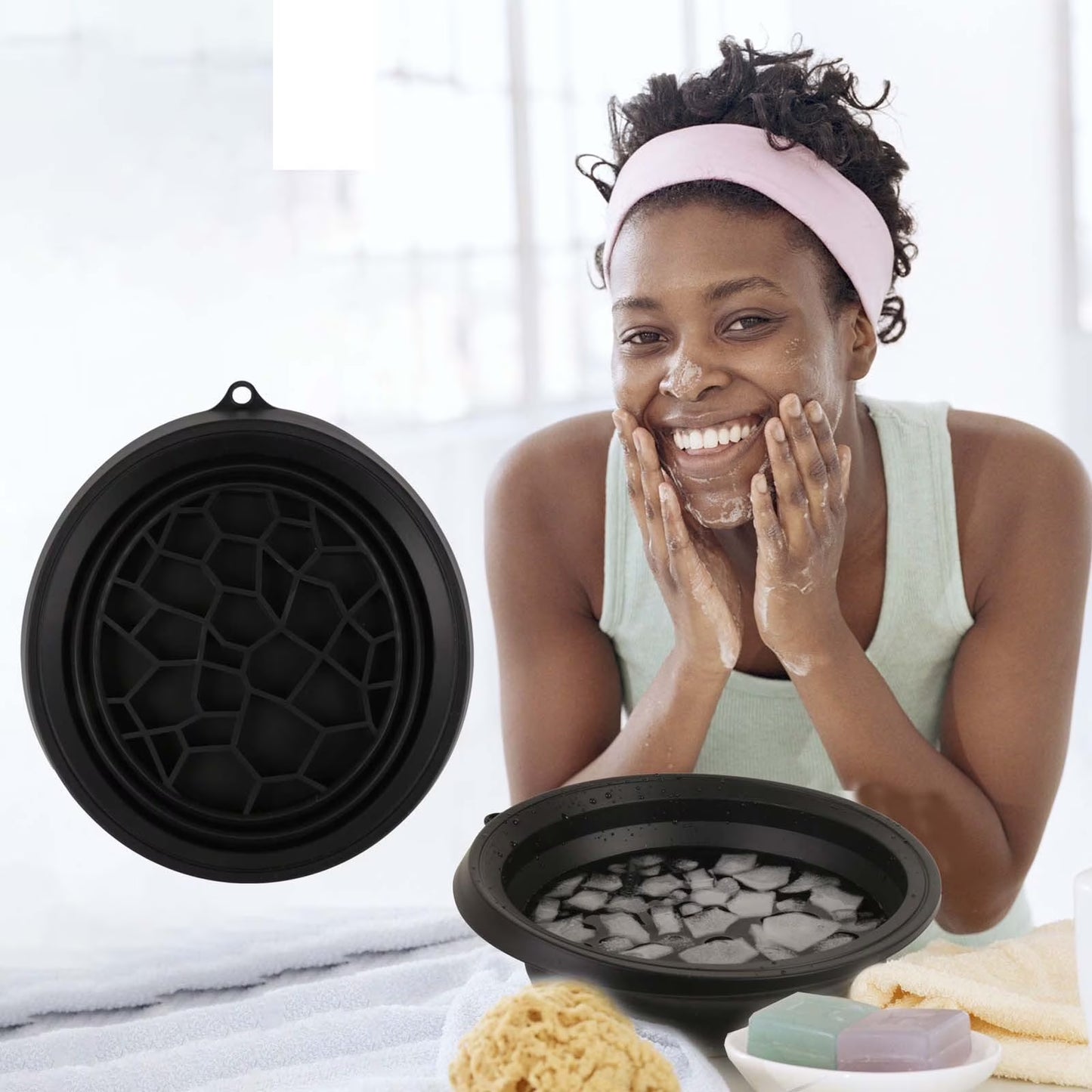 Face Bowl for Ice with Built-In Ice Tray Collapsible Silicone, Facial Face Ice Bath Bowl Small Reusable Cold Plunge Basin Is Portable,Perfect for Home Use,Camping,Travel Cold Bath Spa Tool