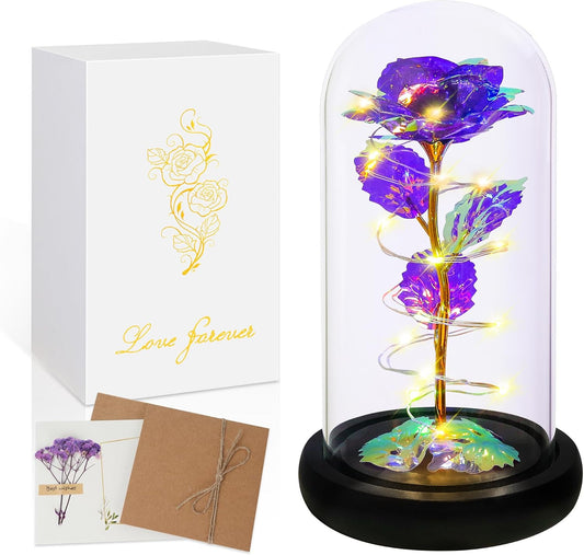 Mothers Day Mom Gifts for Mom,Birthday Gifts for Women Moms Grandma,Flowers for Delivery Prime,Purple Light up Rose in a Glass Dome,Anniversary Valentines Roses Gift for Her Wife Daughter
