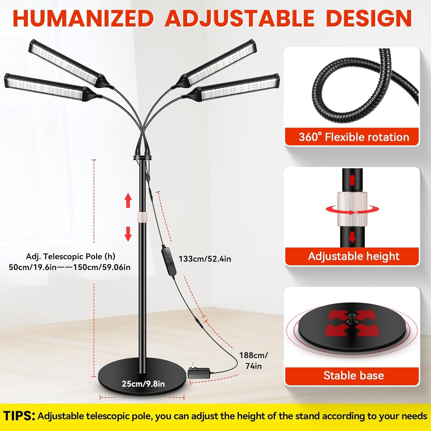 Transform Your Wellness Routine with the Viconor 4-Head Red Light Therapy Lamp – Adjustable Stand for Comprehensive Skin and Pain Relief