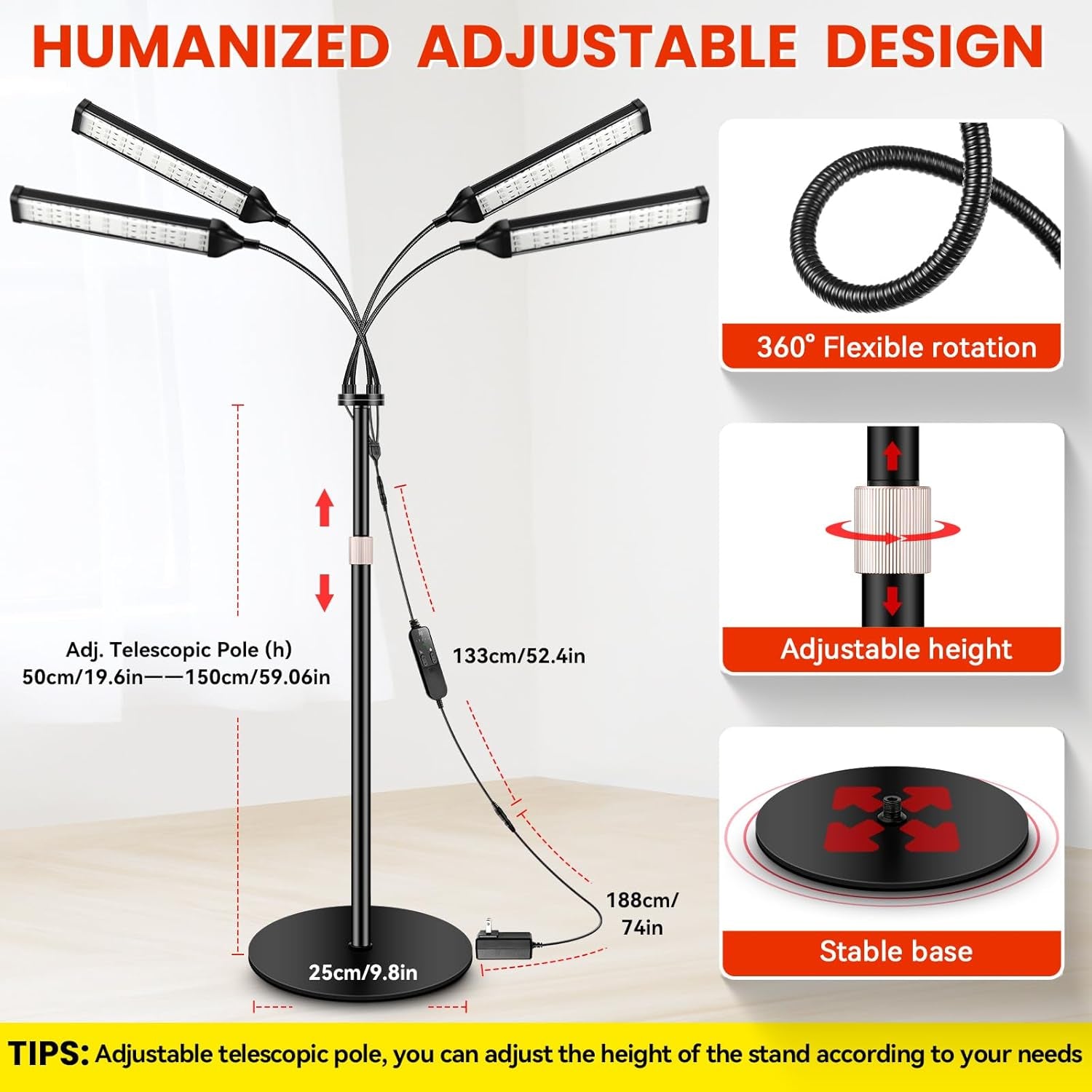 Transform Your Wellness Routine with the Viconor 4-Head Red Light Therapy Lamp – Adjustable Stand for Comprehensive Skin and Pain Relief