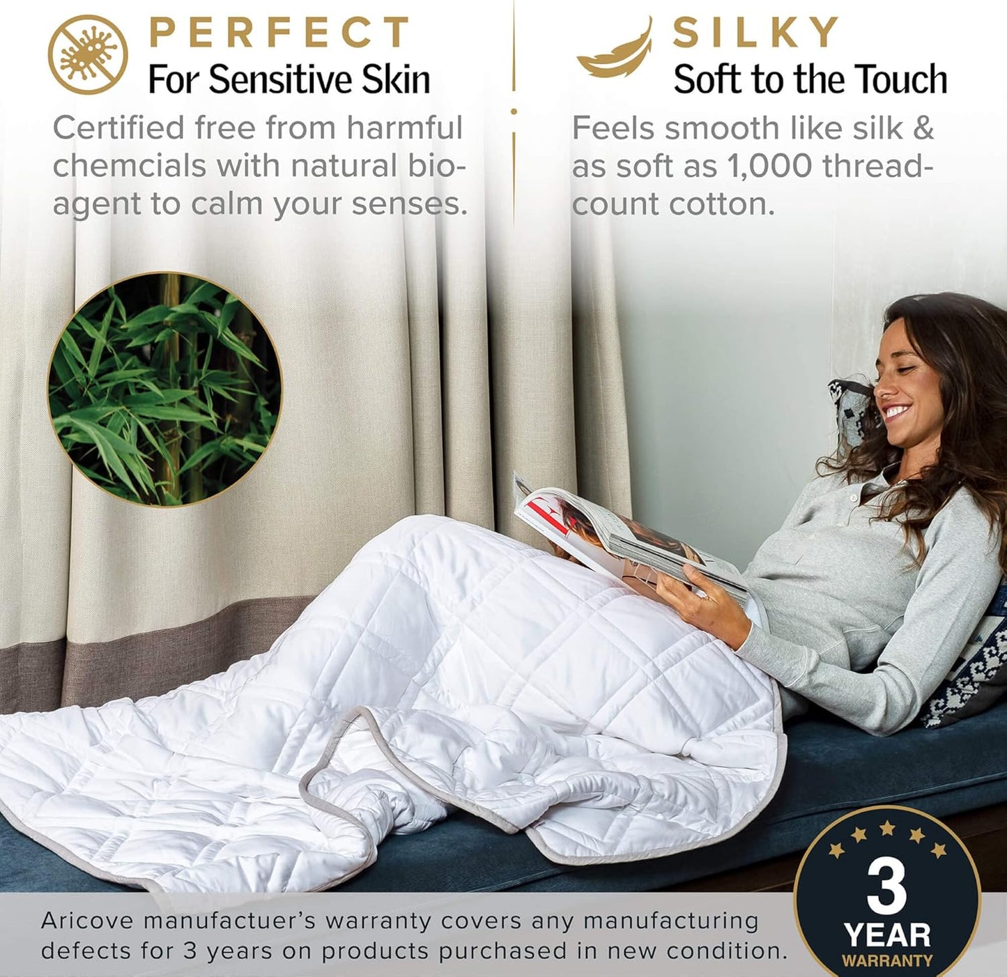 Luxurious Weighted Blanket for All Ages - 5 lbs, Soft Bamboo Viscose, Perfect for Home & Travel, 36x48 Inches, Machine Washable in Brilliant White