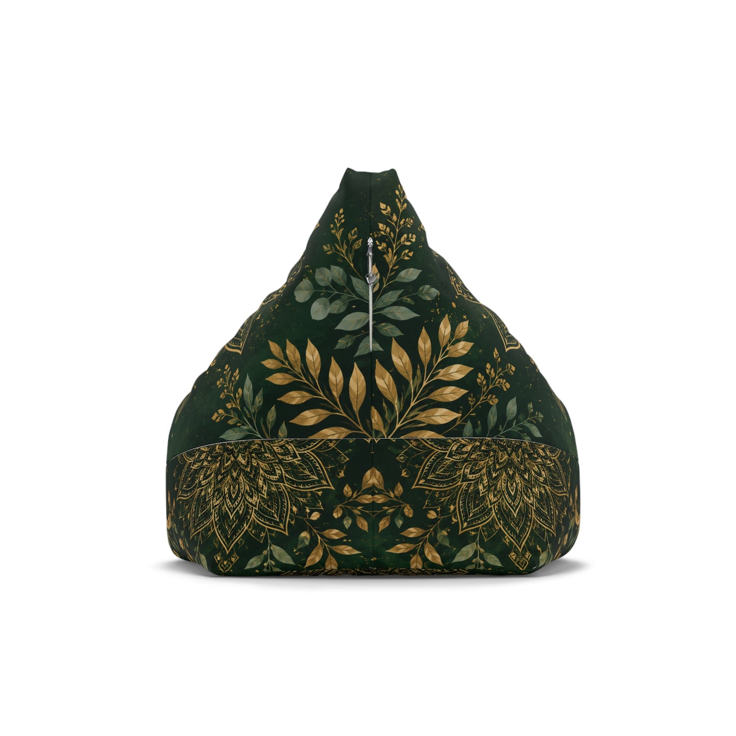 QuietZen Mandala Bean Bag Cover — Emerald Gold Meditation Floor Lounger
