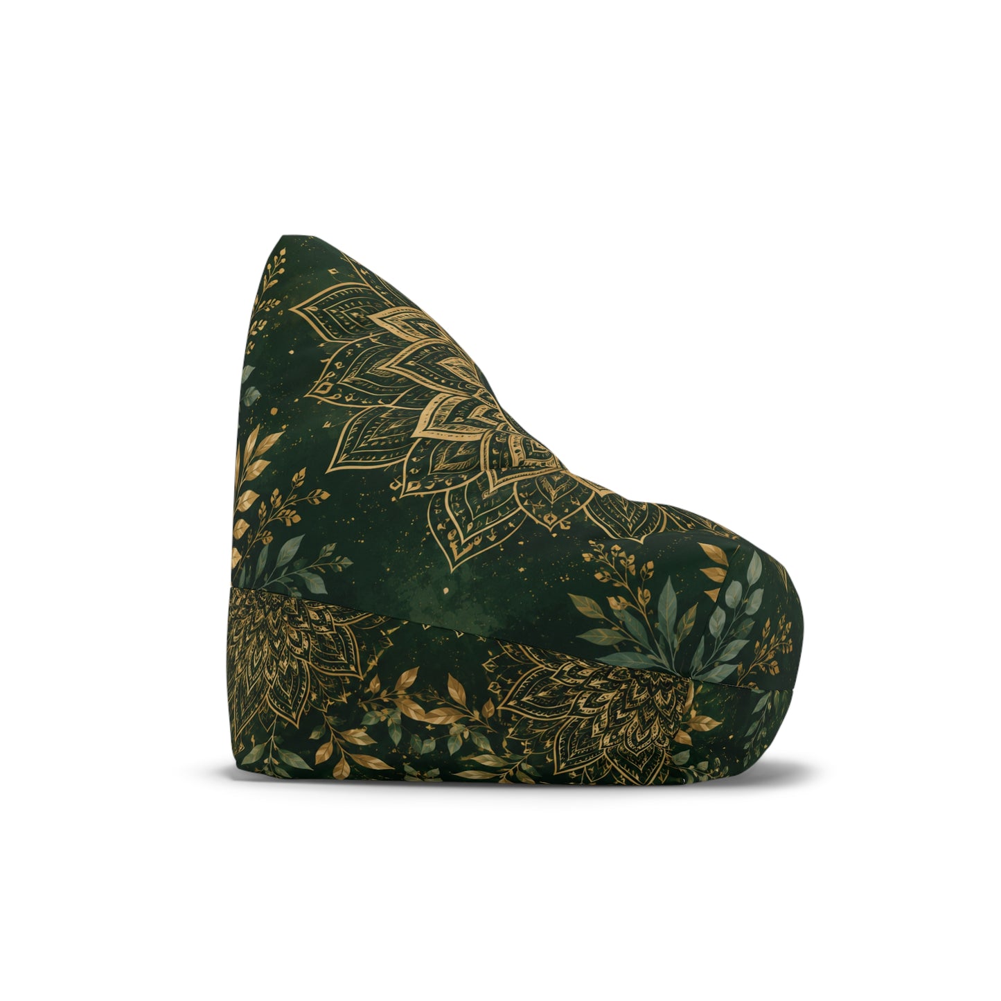 QuietZen Mandala Bean Bag Cover — Emerald Gold Meditation Floor Lounger