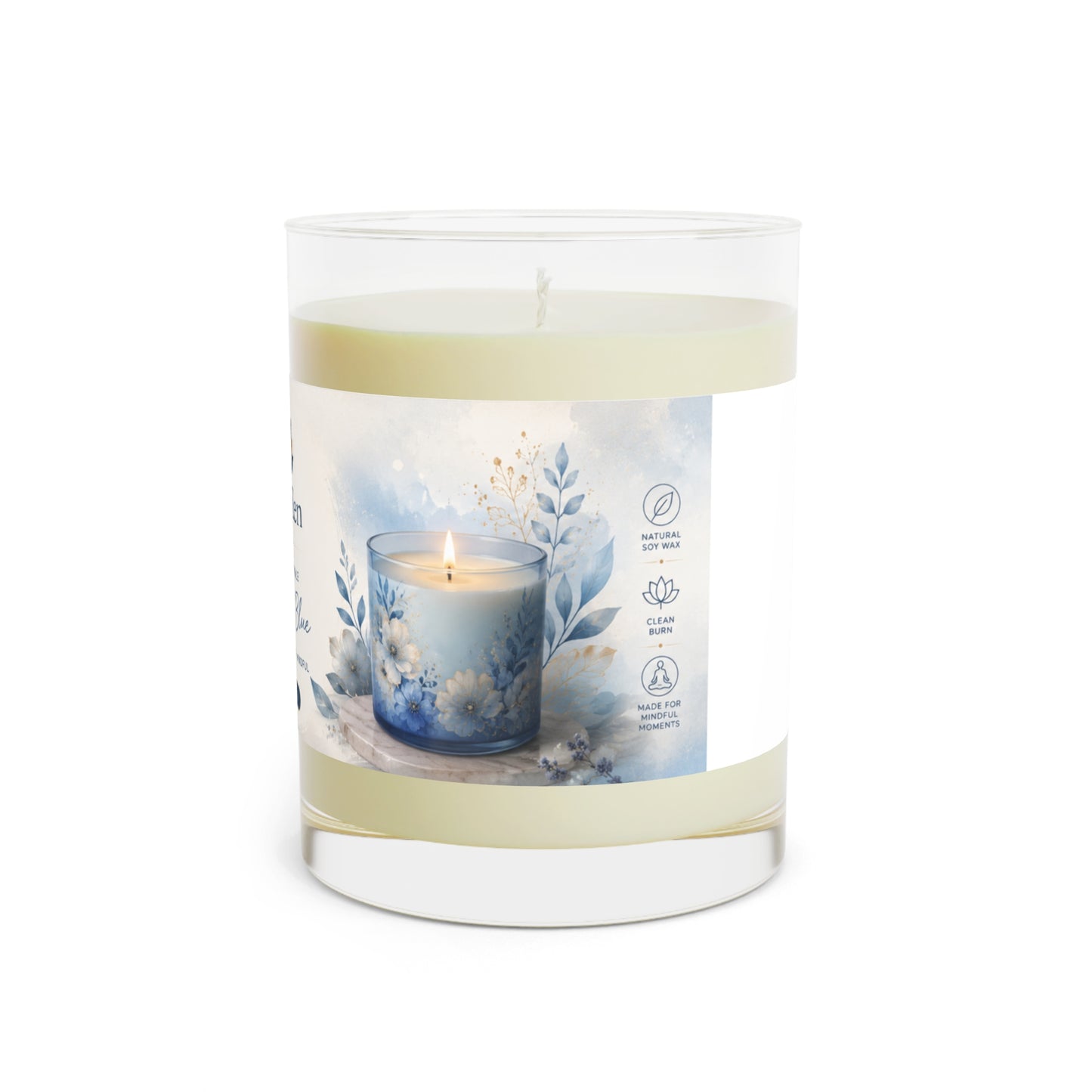 Scented Candle — Calming Blue Floral Glass Jar (11 oz)