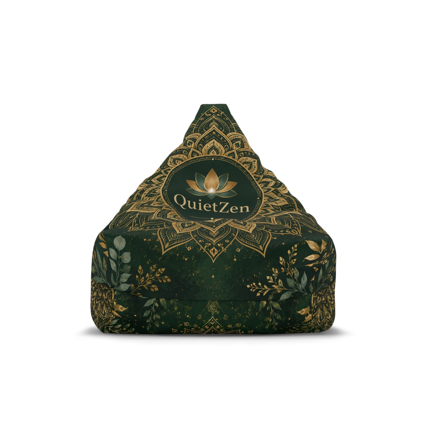 QuietZen Mandala Bean Bag Cover — Emerald Gold Meditation Floor Lounger