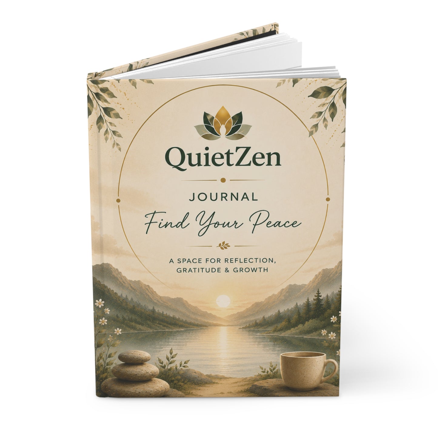 QuietZen Mindful Hardcover Journal — Matte Finish Lined Notebook for Daily Reflection