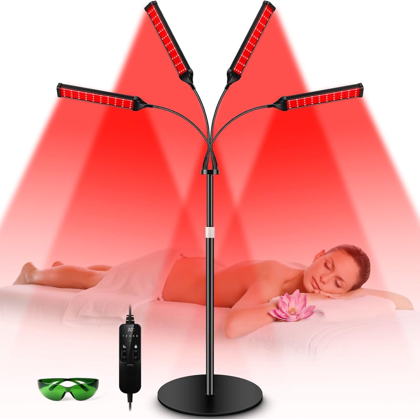 Transform Your Wellness Routine with the Viconor 4-Head Red Light Therapy Lamp – Adjustable Stand for Comprehensive Skin and Pain Relief
