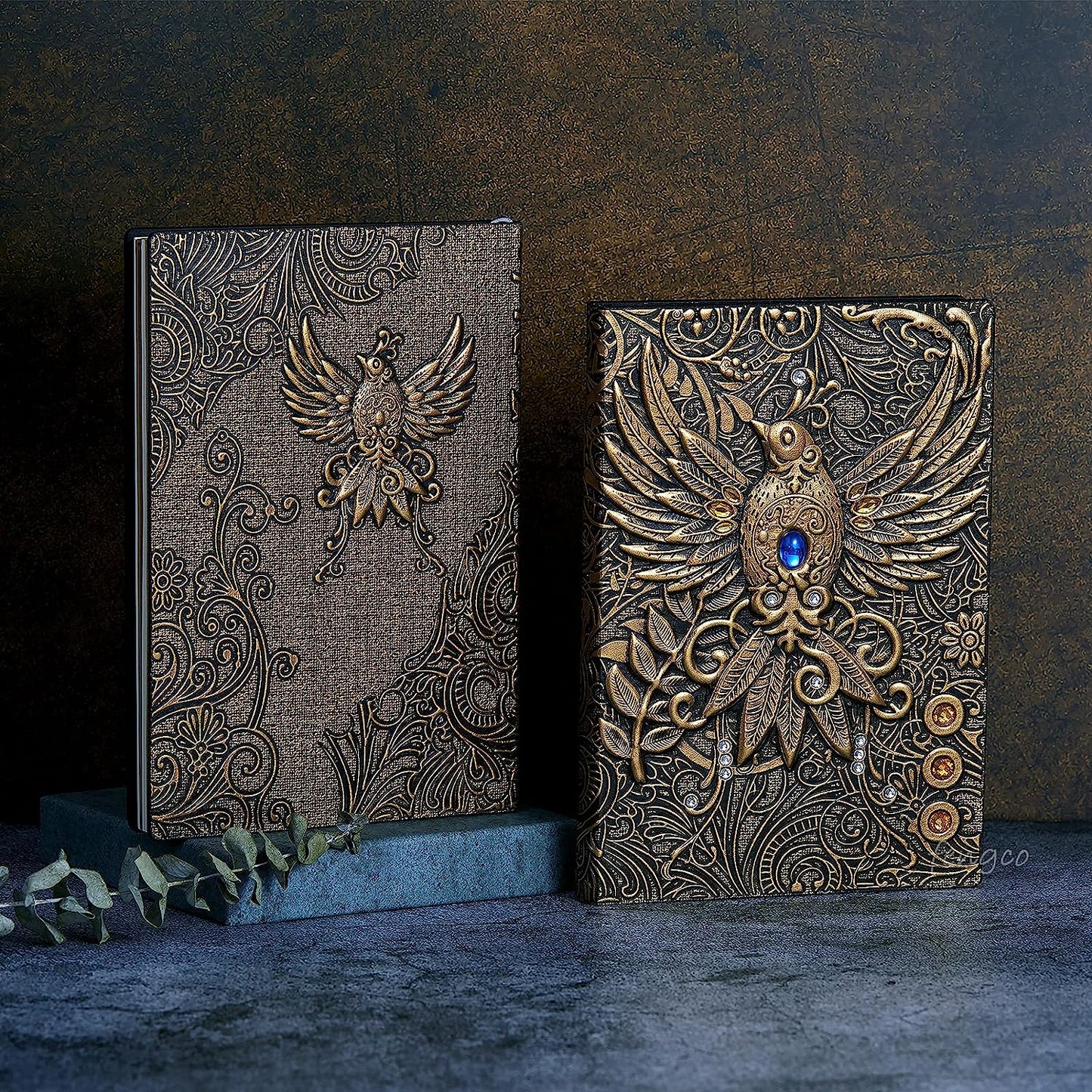 Embossed Leather Journal Writing Notebook - Antique Handmade Leather Daily Notepad Sketchbook, Travel Diary & Notebooks to Write In, Phoenix Gift for Men & Women, with Golden Classic Pen, (Bronze)