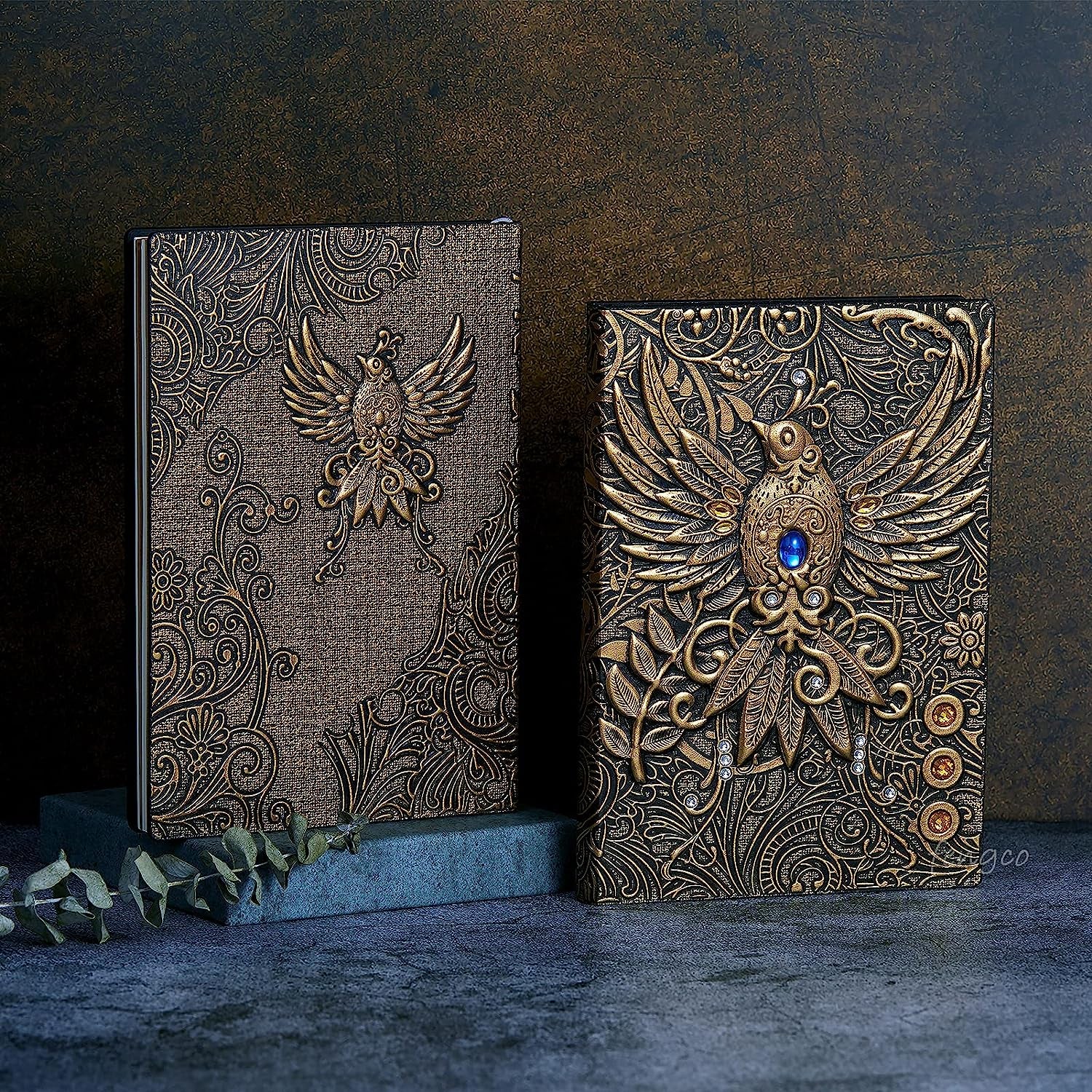 Embossed Leather Journal Writing Notebook - Antique Handmade Leather Daily Notepad Sketchbook, Travel Diary & Notebooks to Write In, Phoenix Gift for Men & Women, with Golden Classic Pen, (Bronze)