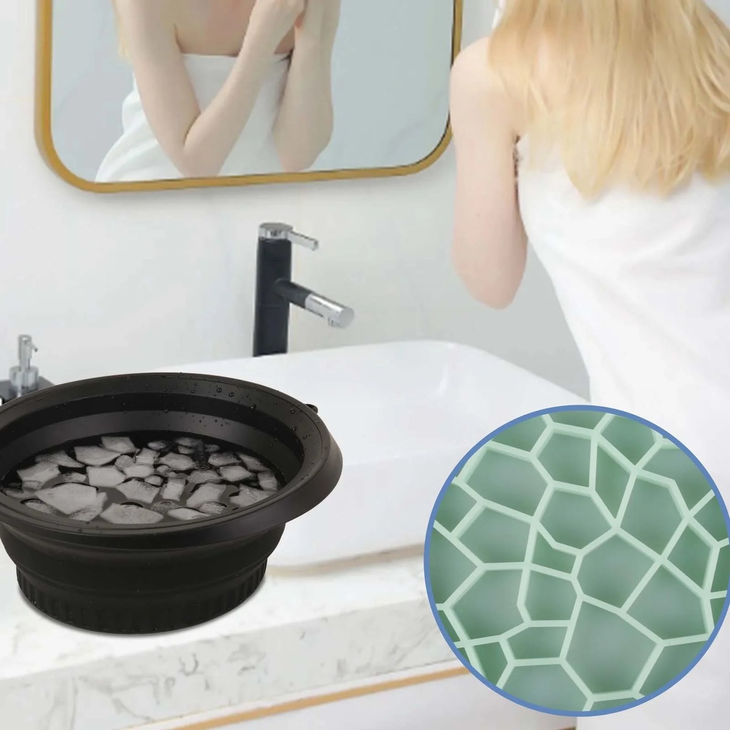 Face Bowl for Ice with Built-In Ice Tray Collapsible Silicone, Facial Face Ice Bath Bowl Small Reusable Cold Plunge Basin Is Portable,Perfect for Home Use,Camping,Travel Cold Bath Spa Tool