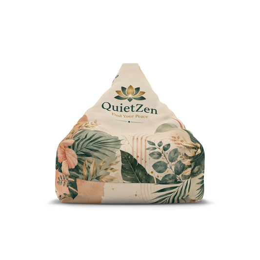 QuietZen Floral Bean Bag Cover — Tropical Leaf Meditation Chair Slipcover