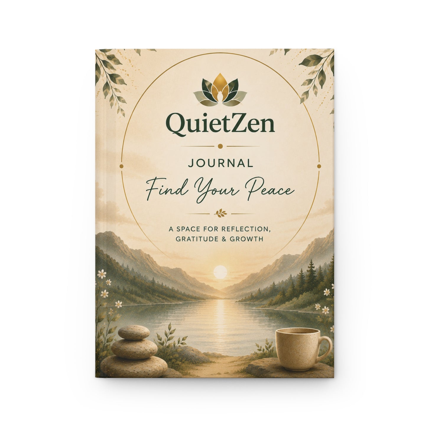 QuietZen Mindful Hardcover Journal — Matte Finish Lined Notebook for Daily Reflection