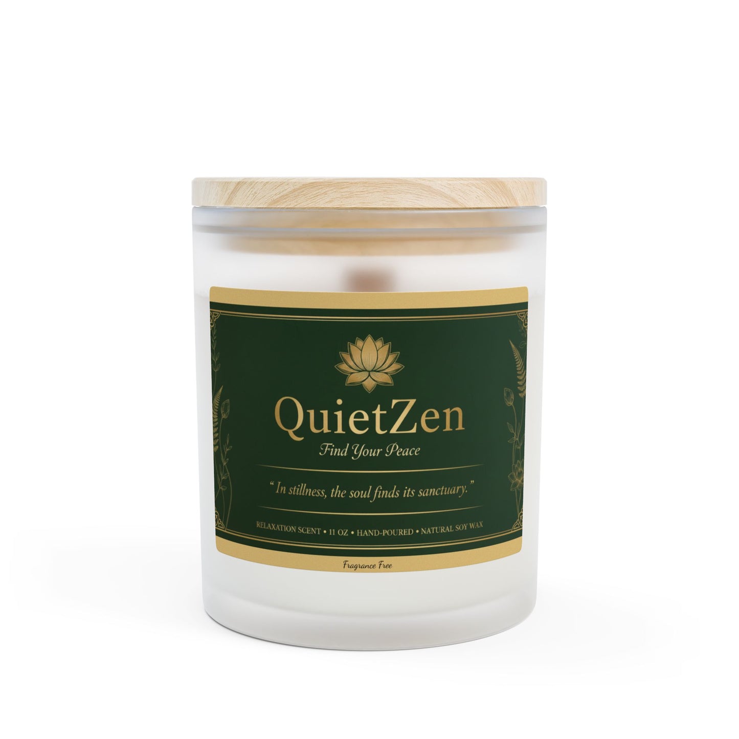 QuietZen Frosted Glass Scented Candle — Coconut Soy Wooden Wick | 8 Calming Scents