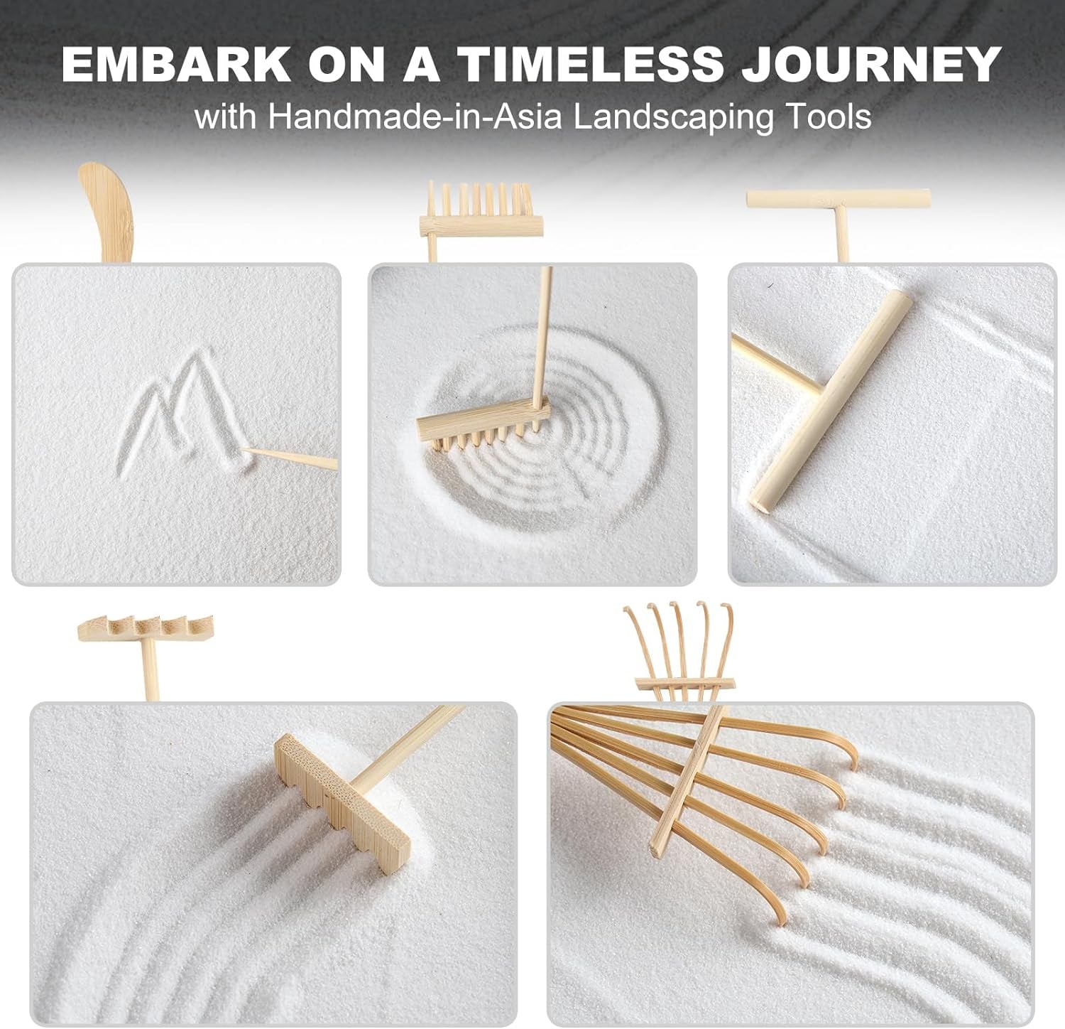 Transform Your Space with Our Premium Japanese Mini Zen Garden Kit - Complete with Black Wooden Tray, White Sand, and Unique Meditation Accessories for Home and Office Serenity