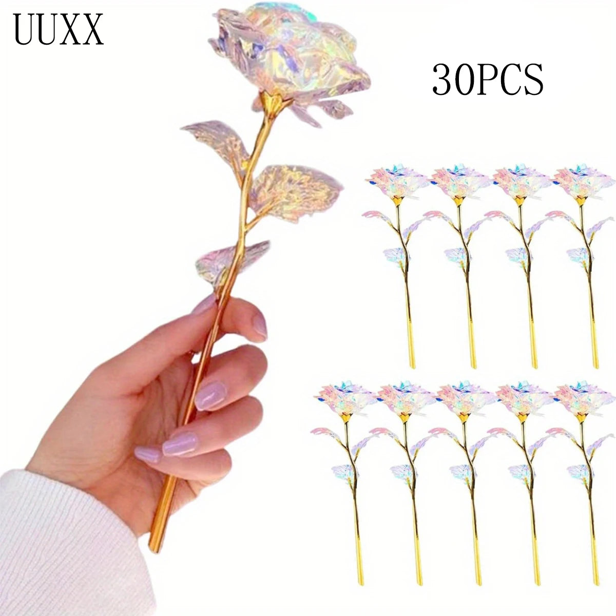 UUXX 30PCS Colorful Rose 9.4In Artificial Forever Rose Flower Romantic Gifts Eternal Roses Gifts for Girlfriend Wife Women Girls