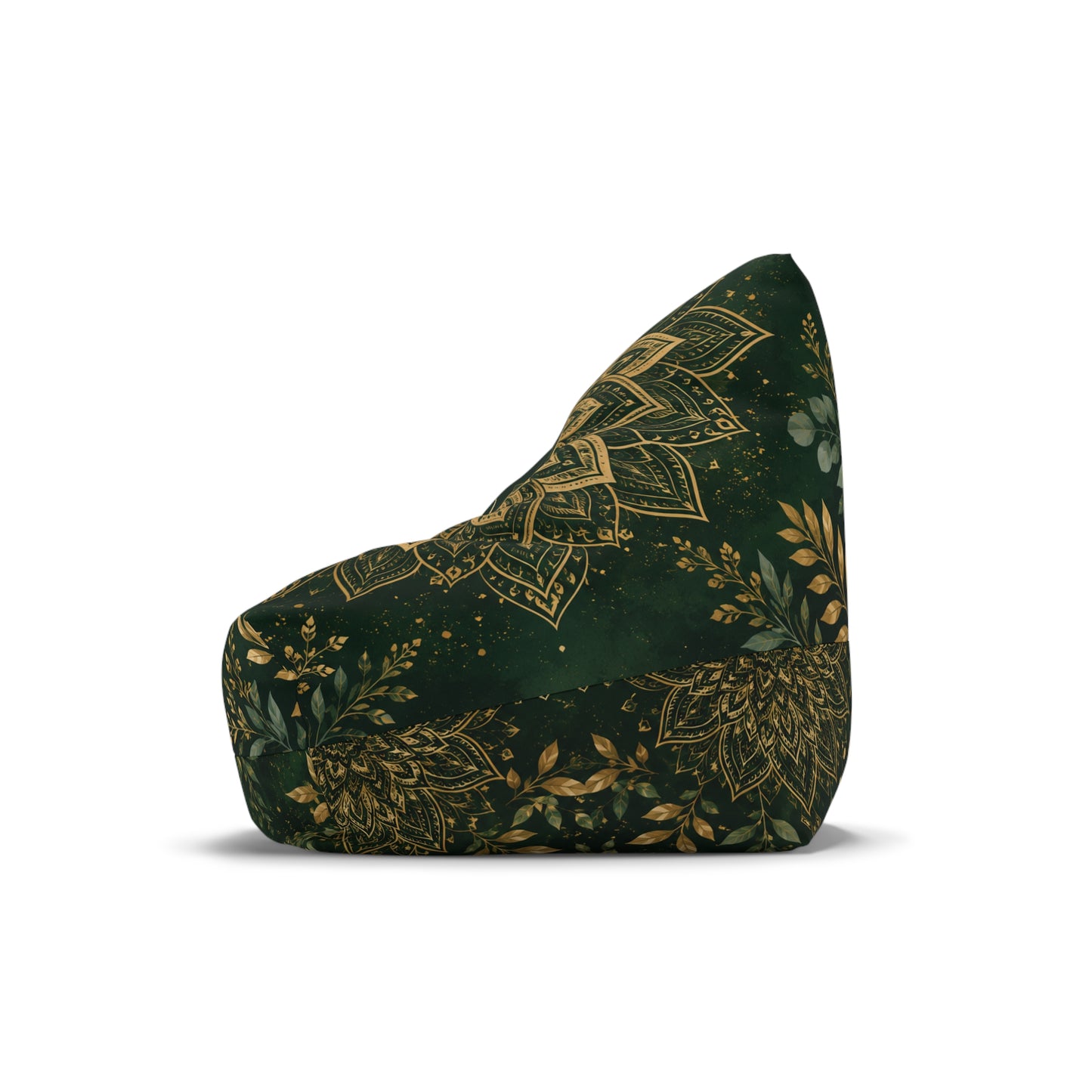 QuietZen Mandala Bean Bag Cover — Emerald Gold Meditation Floor Lounger