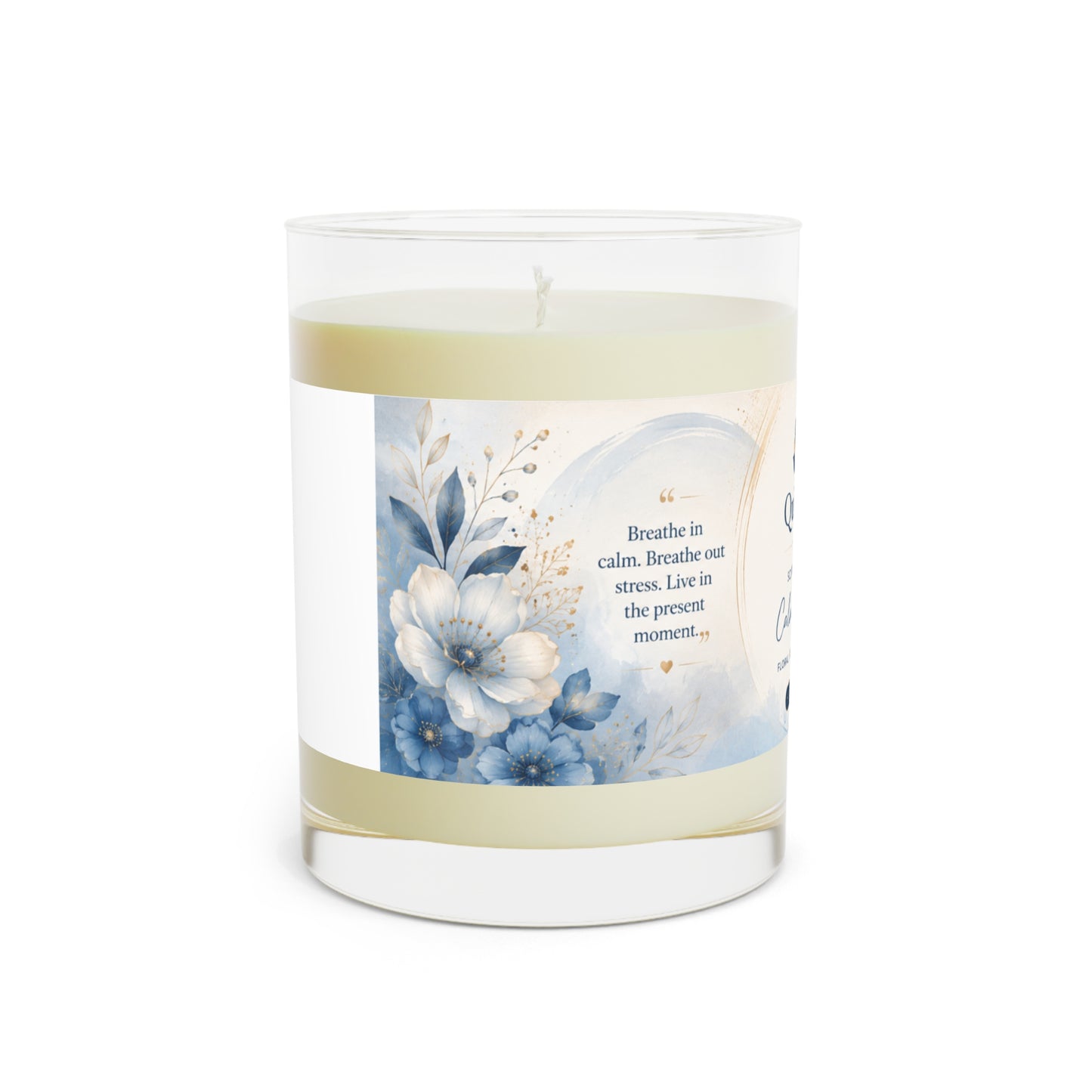 Scented Candle — Calming Blue Floral Glass Jar (11 oz)