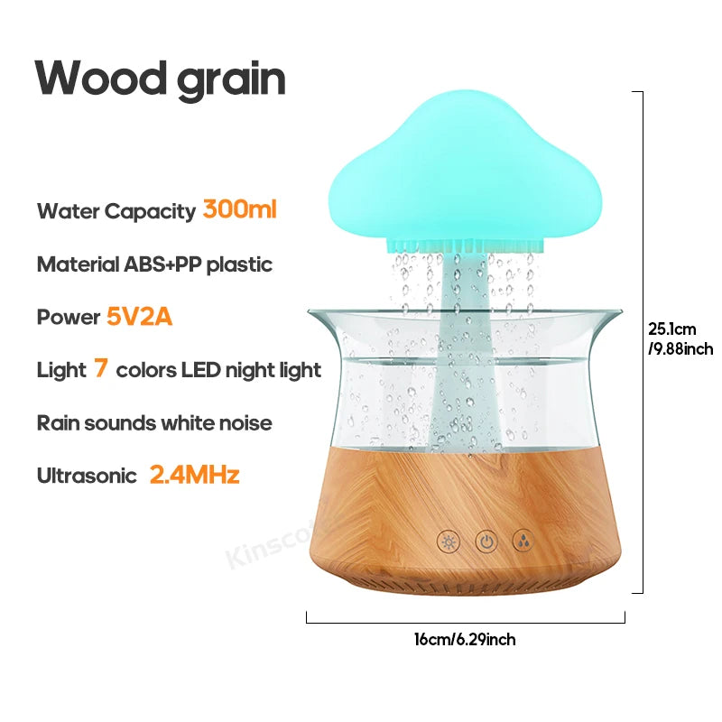 Rain Cloud Electric Air Humidifier and Aroma Diffuser with Colorful Night Light - 300ml Capacity for Home Use and Gifting