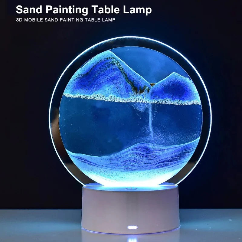 3D Flowing Sand Painting Night Light Atmosphere Light Landscape Hourglass Decompression Flowing Sand Ornament Desk Lamp Gift