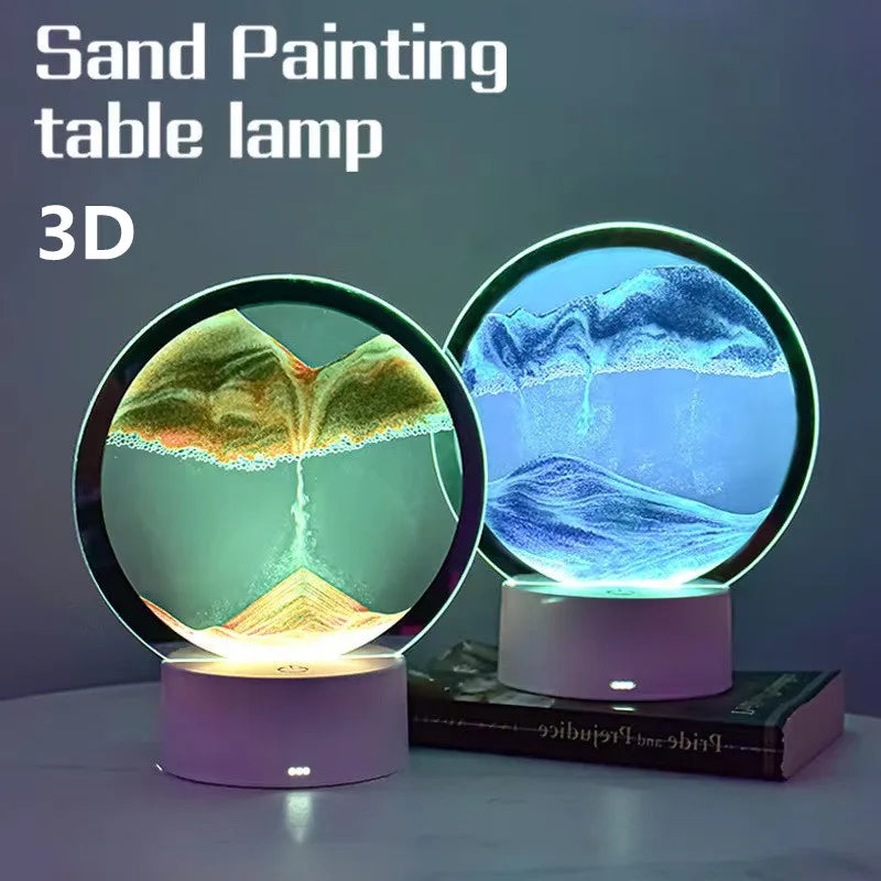3D Flowing Sand Painting Night Light Atmosphere Light Landscape Hourglass Decompression Flowing Sand Ornament Desk Lamp Gift