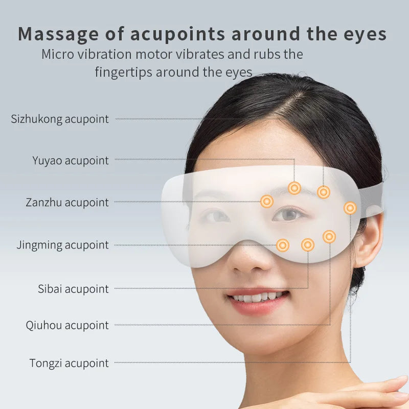 Rechargeable Eye Massager with Cooling Technology and 12 Vibration Nodes, Bluetooth-Enabled for Puffiness Reduction and Enhanced Sleep Quality