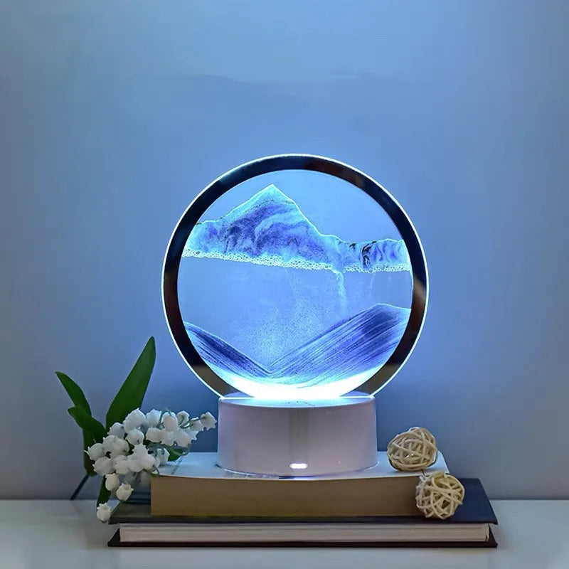 3D Flowing Sand Painting Night Light Atmosphere Light Landscape Hourglass Decompression Flowing Sand Ornament Desk Lamp Gift