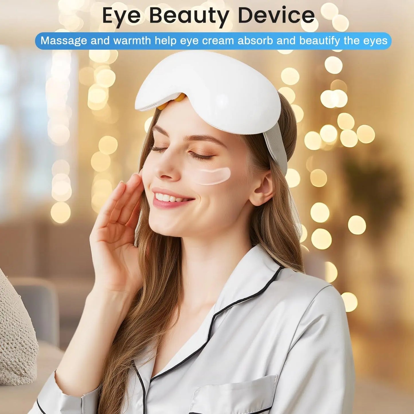 Rechargeable Eye Massager with Cooling Technology and 12 Vibration Nodes, Bluetooth-Enabled for Puffiness Reduction and Enhanced Sleep Quality