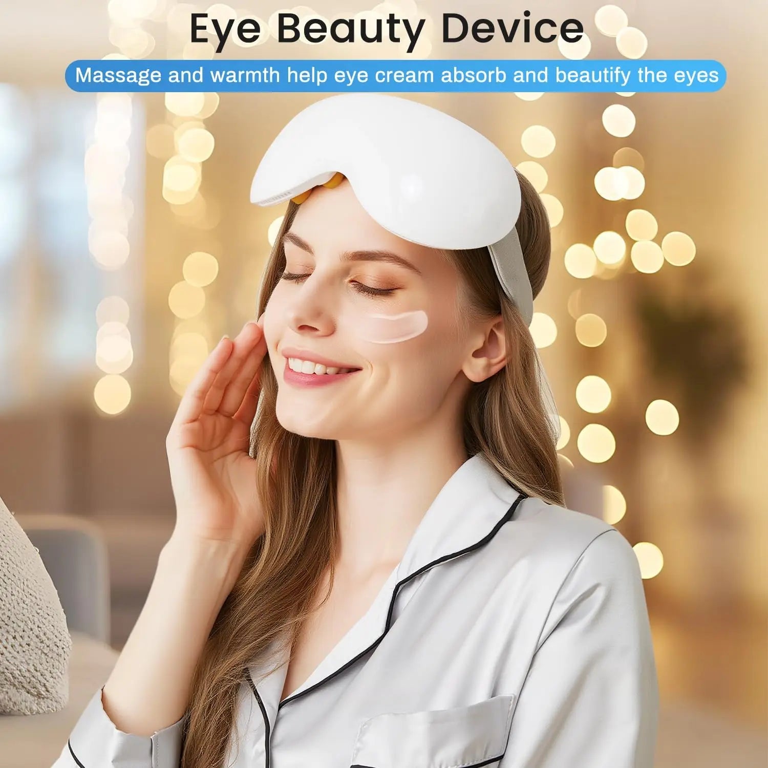 Rechargeable Eye Massager with Cooling Technology and 12 Vibration Nodes, Bluetooth-Enabled for Puffiness Reduction and Enhanced Sleep Quality
