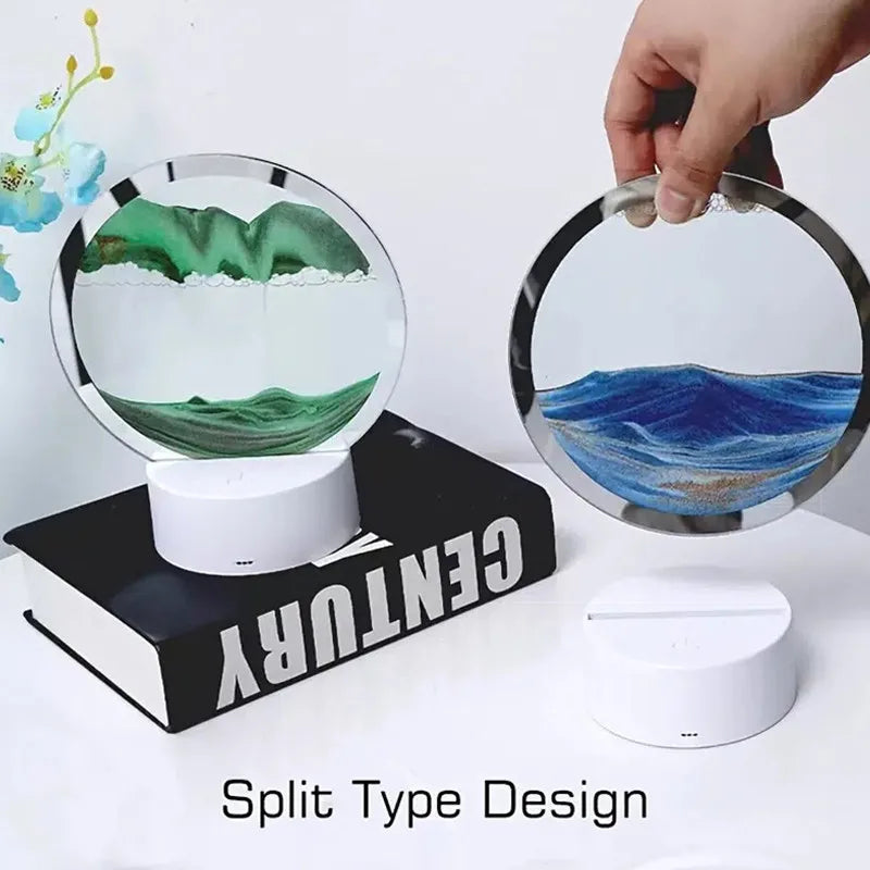 3D Flowing Sand Painting Night Light Atmosphere Light Landscape Hourglass Decompression Flowing Sand Ornament Desk Lamp Gift
