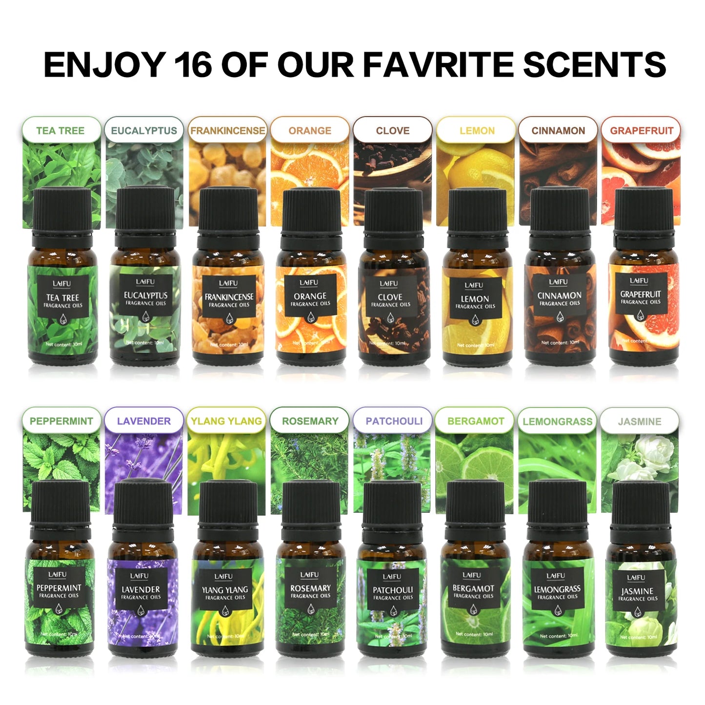Aromatherapy Essential Oils Kit 16 Favors Lavender, Mint, Lemon, Jasmine, Tea Tree All Perfect for Humidifiers Yoga Bedroom