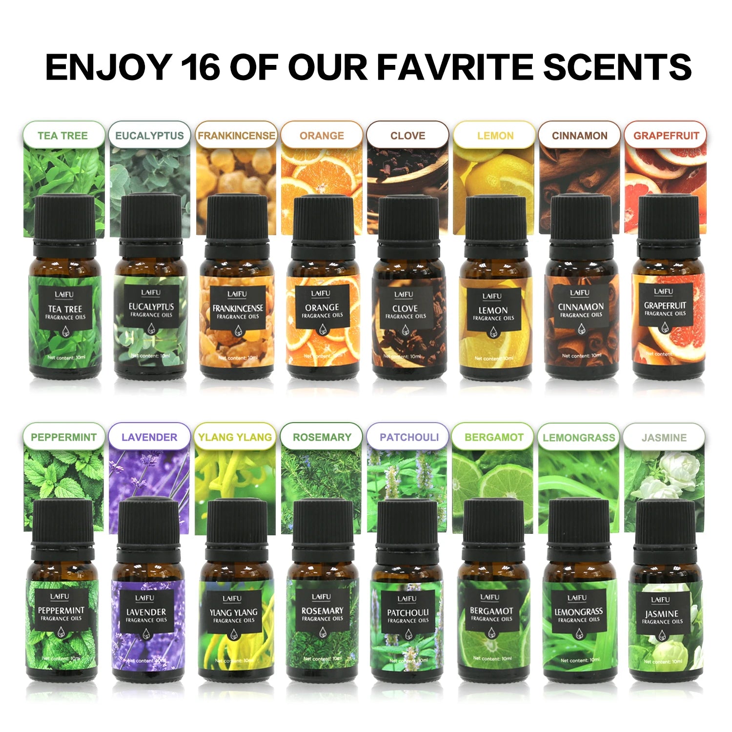 Aromatherapy Essential Oils Kit 16 Favors Lavender, Mint, Lemon, Jasmine, Tea Tree All Perfect for Humidifiers Yoga Bedroom