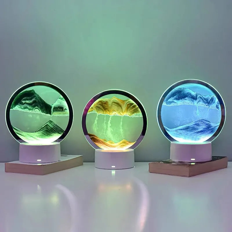 3D Flowing Sand Painting Night Light Atmosphere Light Landscape Hourglass Decompression Flowing Sand Ornament Desk Lamp Gift