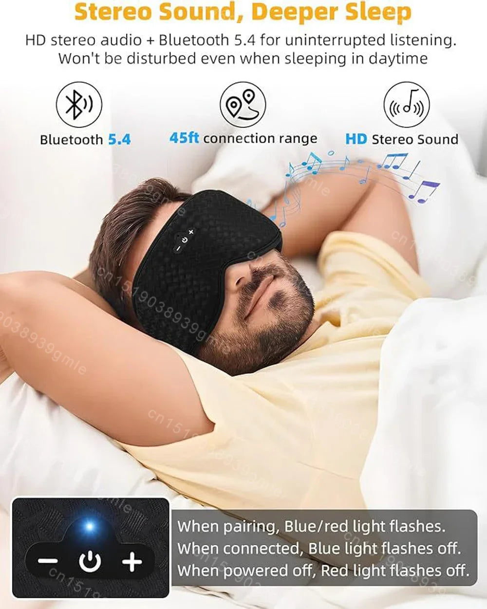 3D Sleep Mask with Bluetooth Headphones and Built-In HD Speakers for Enhanced Relaxation
