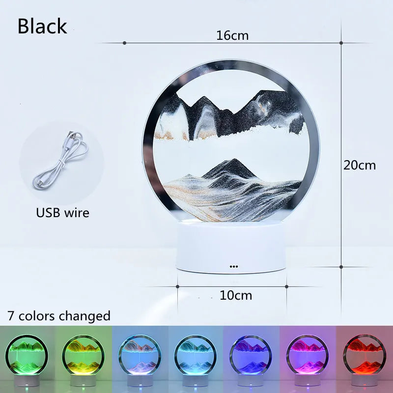3D Flowing Sand Night Light — Hourglass Desk Lamp with 7 LED Colors