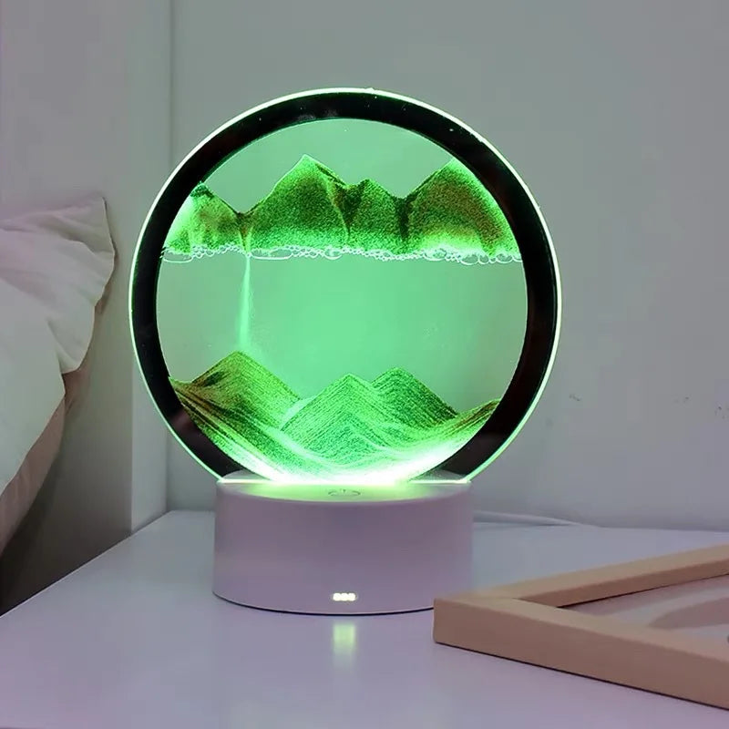 3D Flowing Sand Painting Night Light Atmosphere Light Landscape Hourglass Decompression Flowing Sand Ornament Desk Lamp Gift