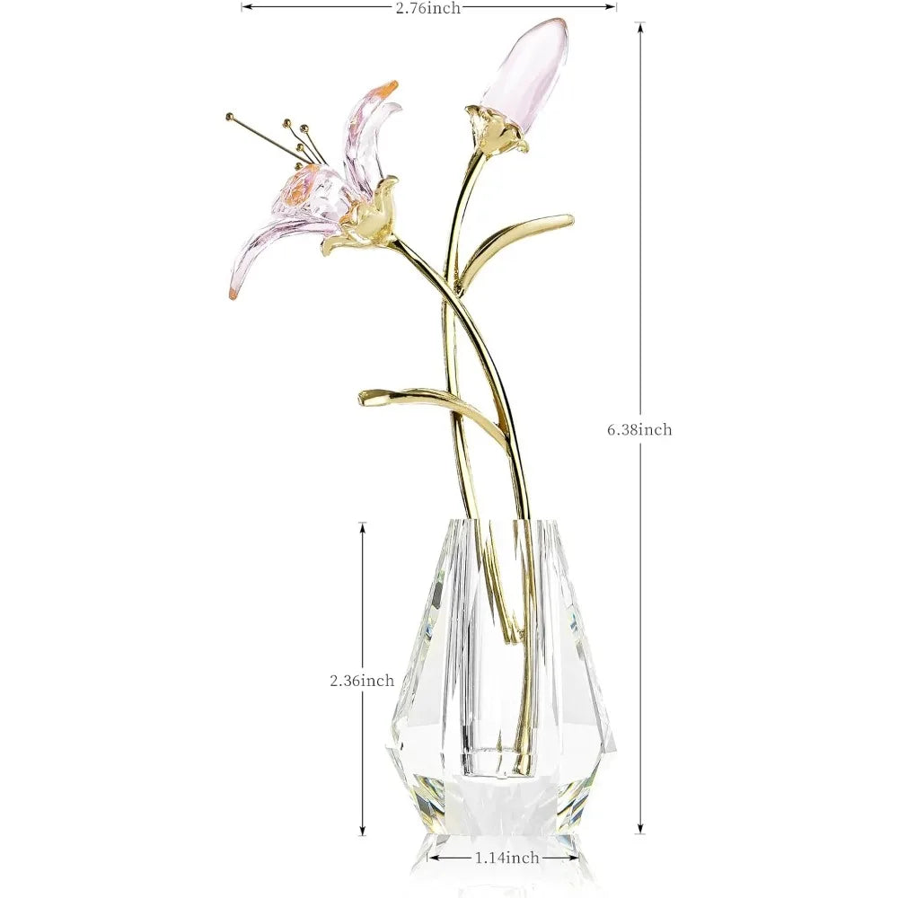 Crystal Lily Flower with Vase, Glass Flower Home Decoration - Pink Gift for Ladies' Anniversary