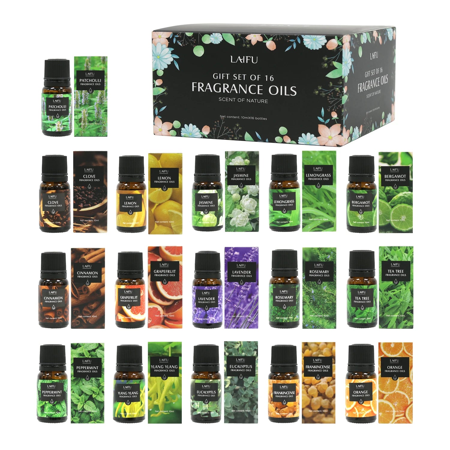 Aromatherapy Essential Oils Kit 16 Favors Lavender, Mint, Lemon, Jasmine, Tea Tree All Perfect for Humidifiers Yoga Bedroom