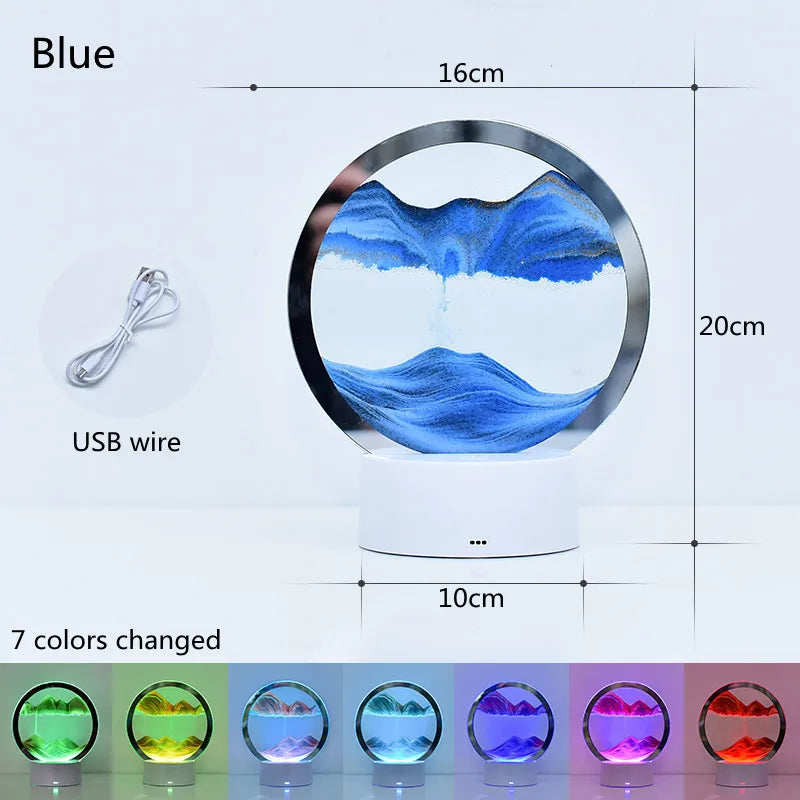 3D Flowing Sand Night Light — Hourglass Desk Lamp with 7 LED Colors