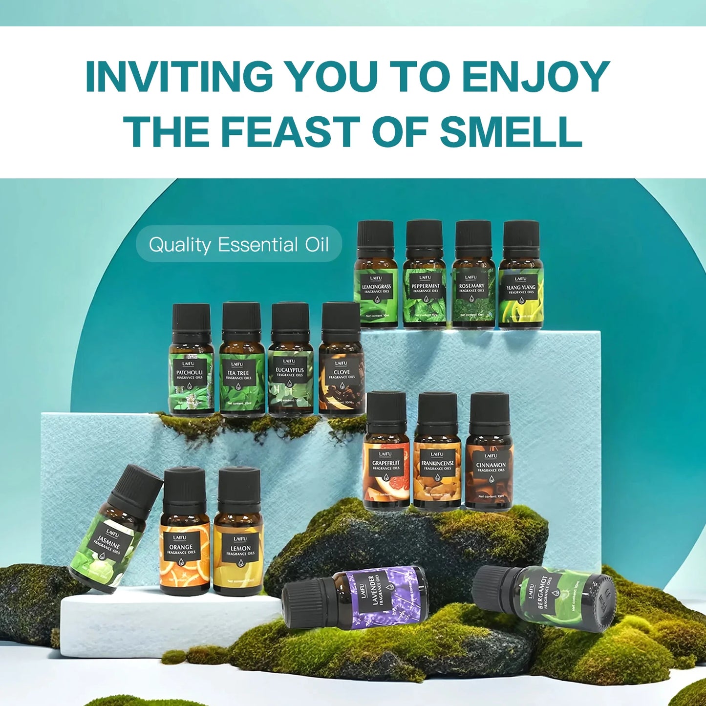 Aromatherapy Essential Oils Kit 16 Favors Lavender, Mint, Lemon, Jasmine, Tea Tree All Perfect for Humidifiers Yoga Bedroom