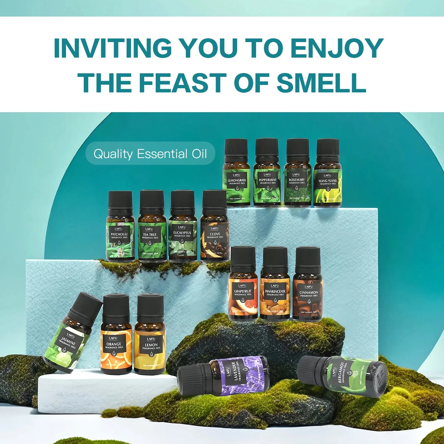 Aromatherapy Essential Oils Kit 16 Favors Lavender, Mint, Lemon, Jasmine, Tea Tree All Perfect for Humidifiers Yoga Bedroom