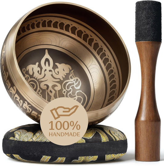 Tibetan Singing Bowl Set – Easy to Play & Beginner Friendly Meditation Bowl with Cushion & Mallet | Stress Relief & Mindfulness | Gift-Ready
