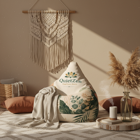 Botanical Bliss Bean Bag Cover — Watercolor Leaf Print Meditation Floor Lounger | QuietZen