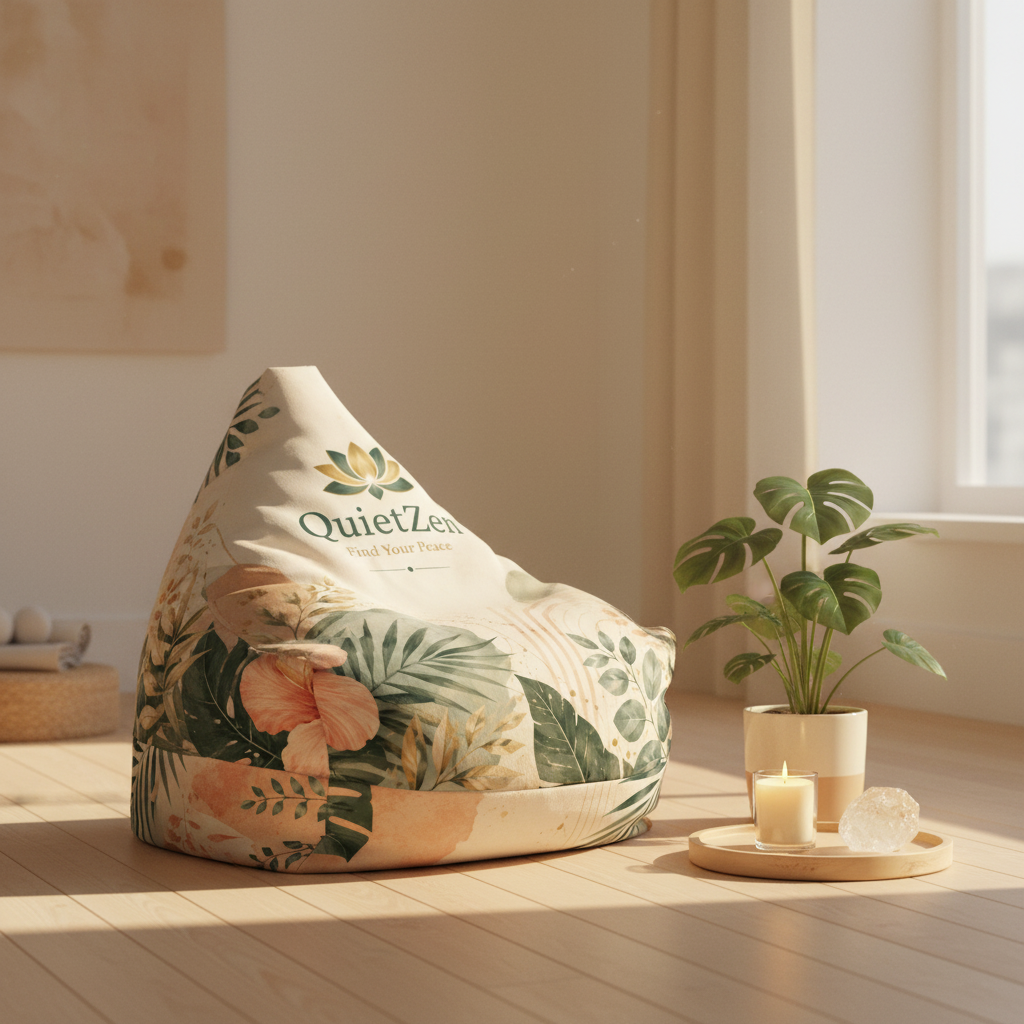 Botanical Bliss Bean Bag Cover — Watercolor Leaf Print Meditation Floor Lounger | QuietZen