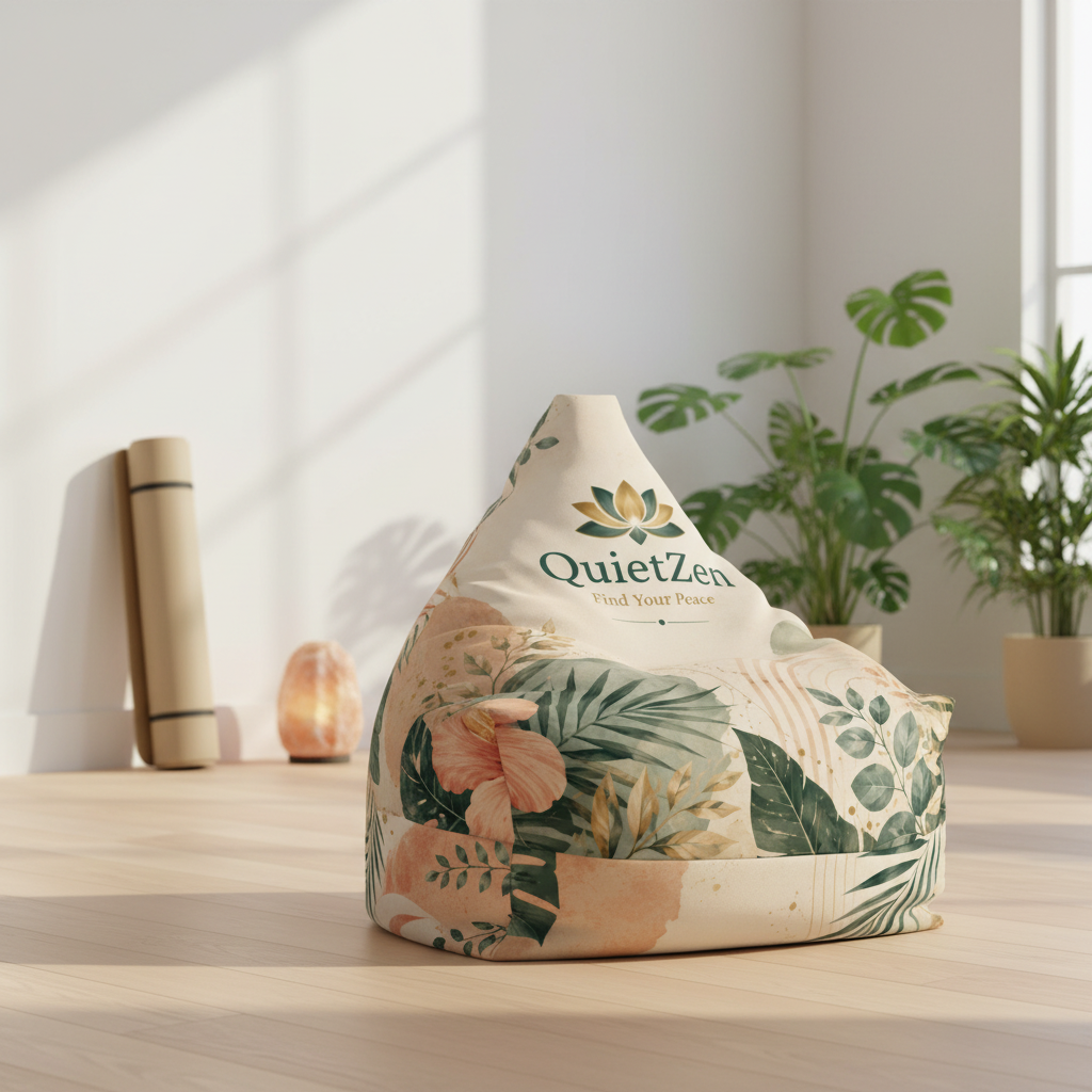 Botanical Bliss Bean Bag Cover — Watercolor Leaf Print Meditation Floor Lounger | QuietZen