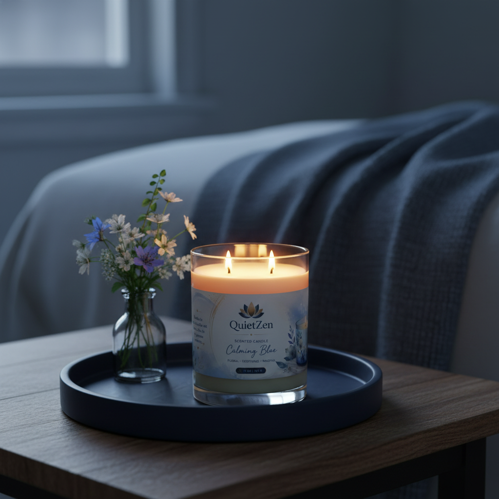 QuietZen Floral Scented Candle — Soy Wax Glass Jar | White Tea, Fig & Ocean Mist