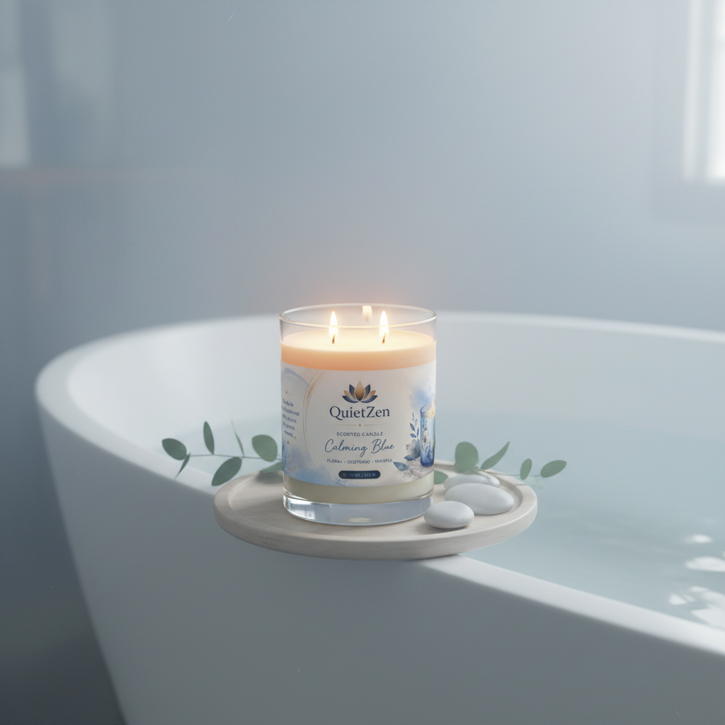 QuietZen Floral Scented Candle — Soy Wax Glass Jar | White Tea, Fig & Ocean Mist