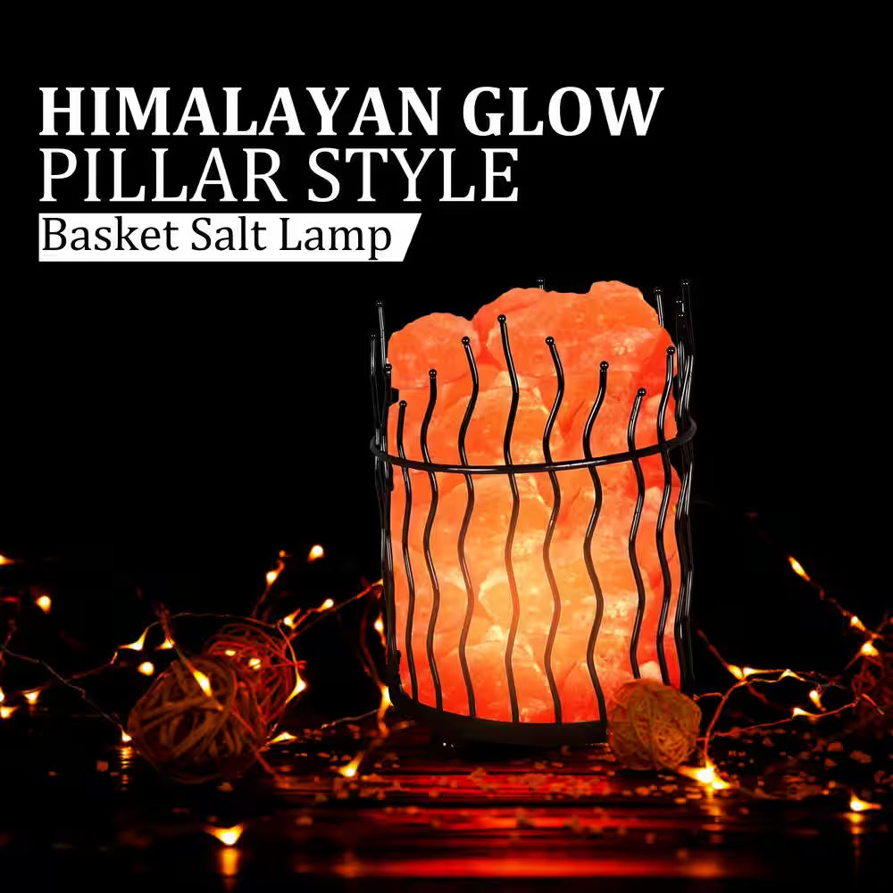 Enchanting Himalayan Glow Pillar Style Basket Salt Lamp - Transform Your Space with Rustic Elegance