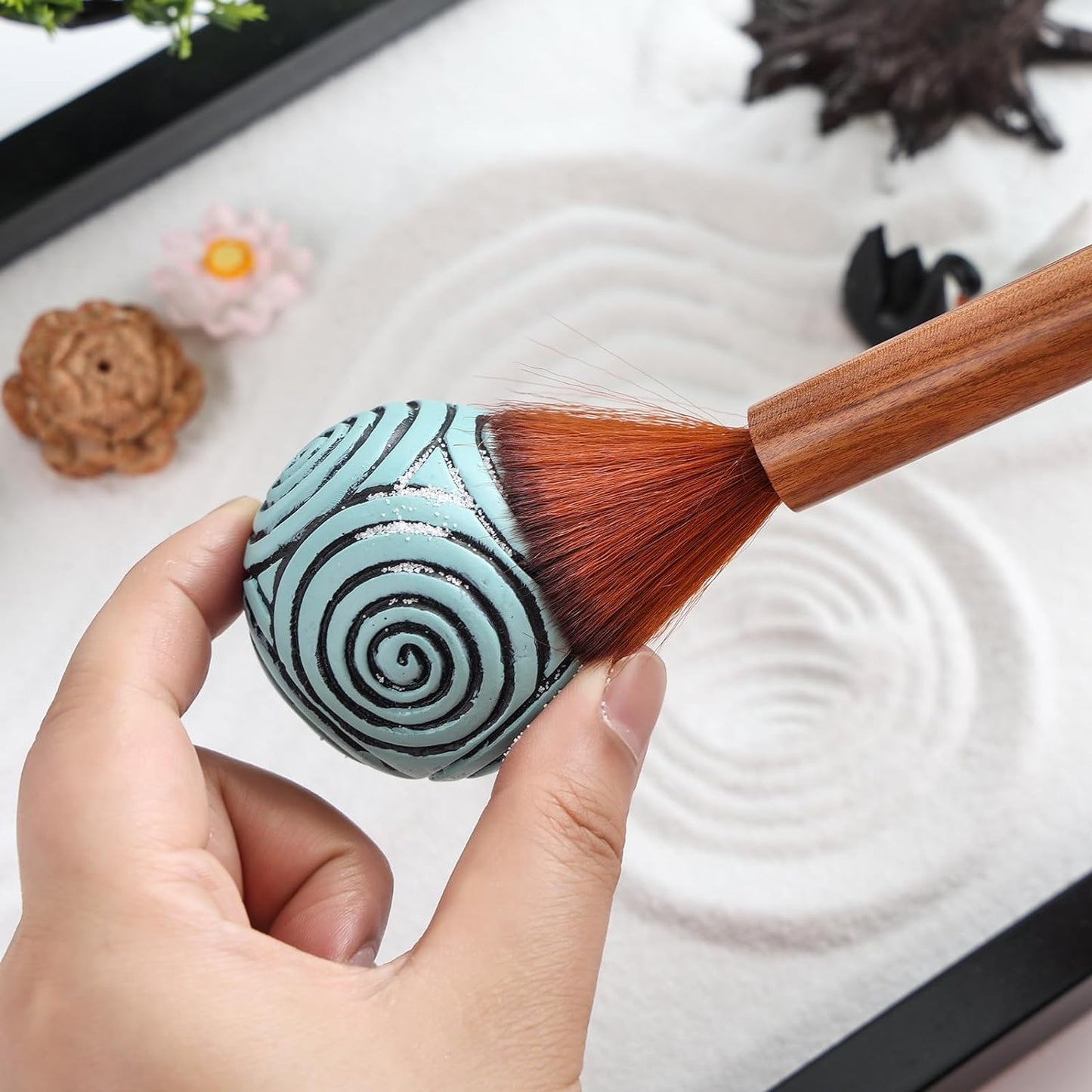 Transform Your Space with Our Premium Japanese Mini Zen Garden Kit - Complete with Black Wooden Tray, White Sand, and Unique Meditation Accessories for Home and Office Serenity