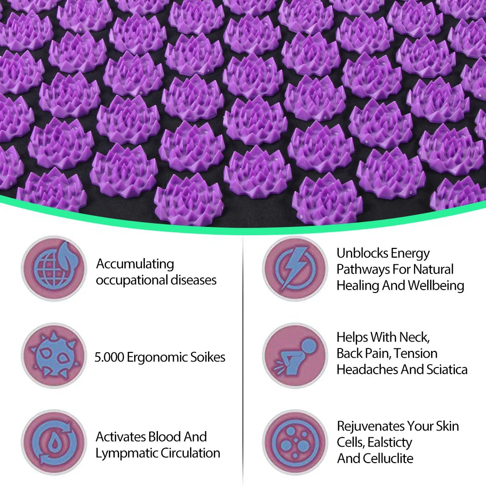 Acupressure Mat Spike Pad Kuznetsov'S Applicator Pillow Cushion for Muscle Relaxation Pain Relief Yoga Pilates Sport Fitness